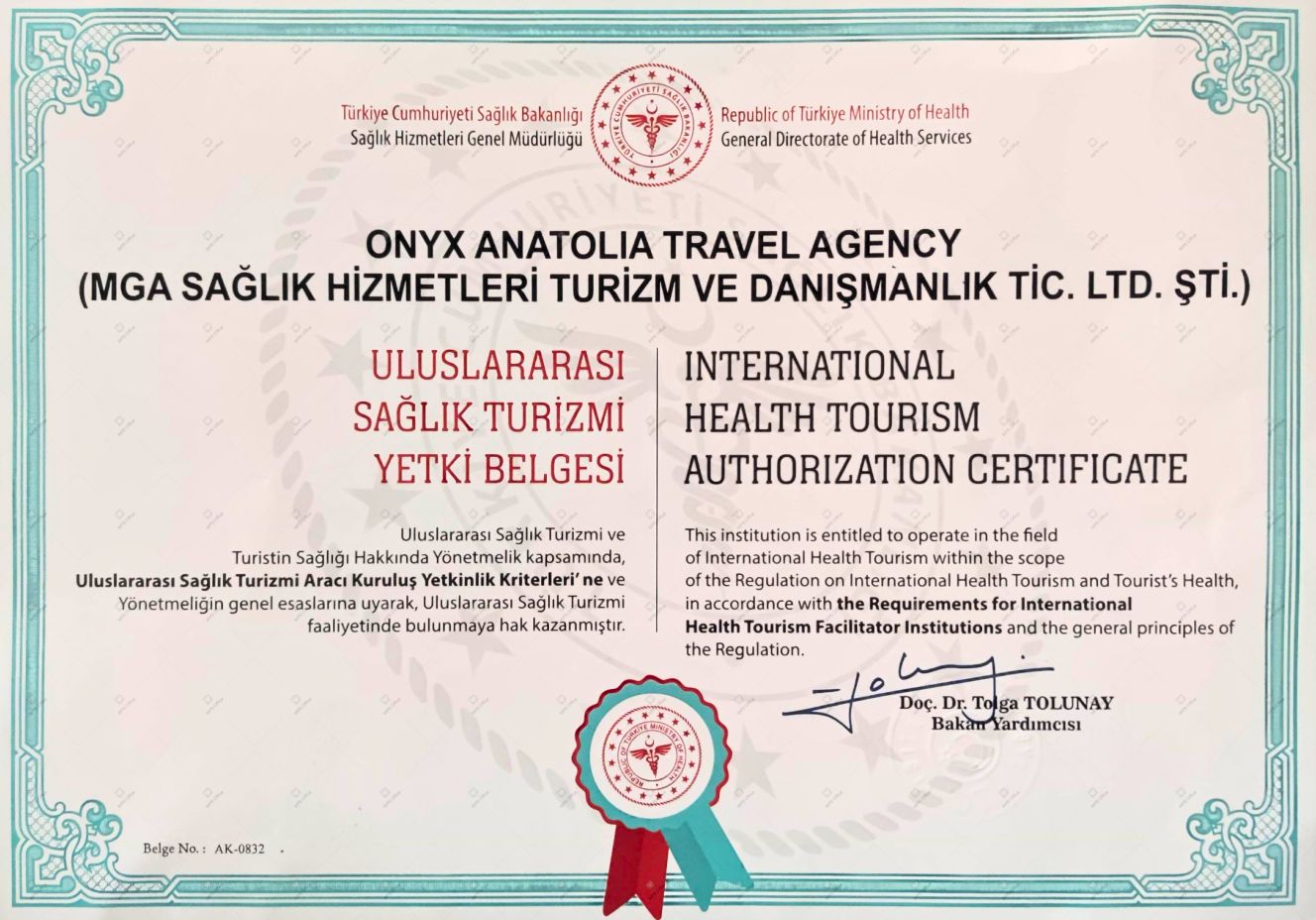 Uluslararası Sağlık Turizmi Yetki Belgesi